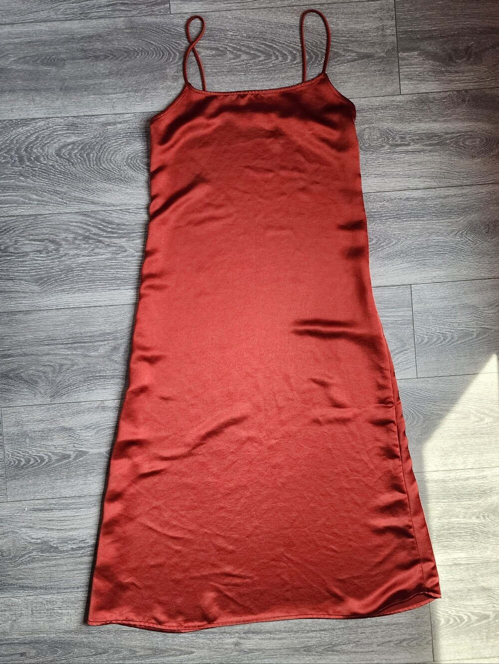 Rust Orange Satin Slip Dress with Side Zipper Small Y2K 90s